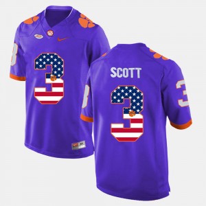 For Men Clemson University #3 Artavis Scott Purple US Flag Fashion Jersey 643175-424