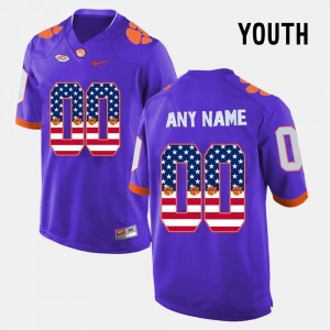 Youth(Kids) Clemson Tigers #00 Purple US Flag Fashion Customized Jerseys 667104-298